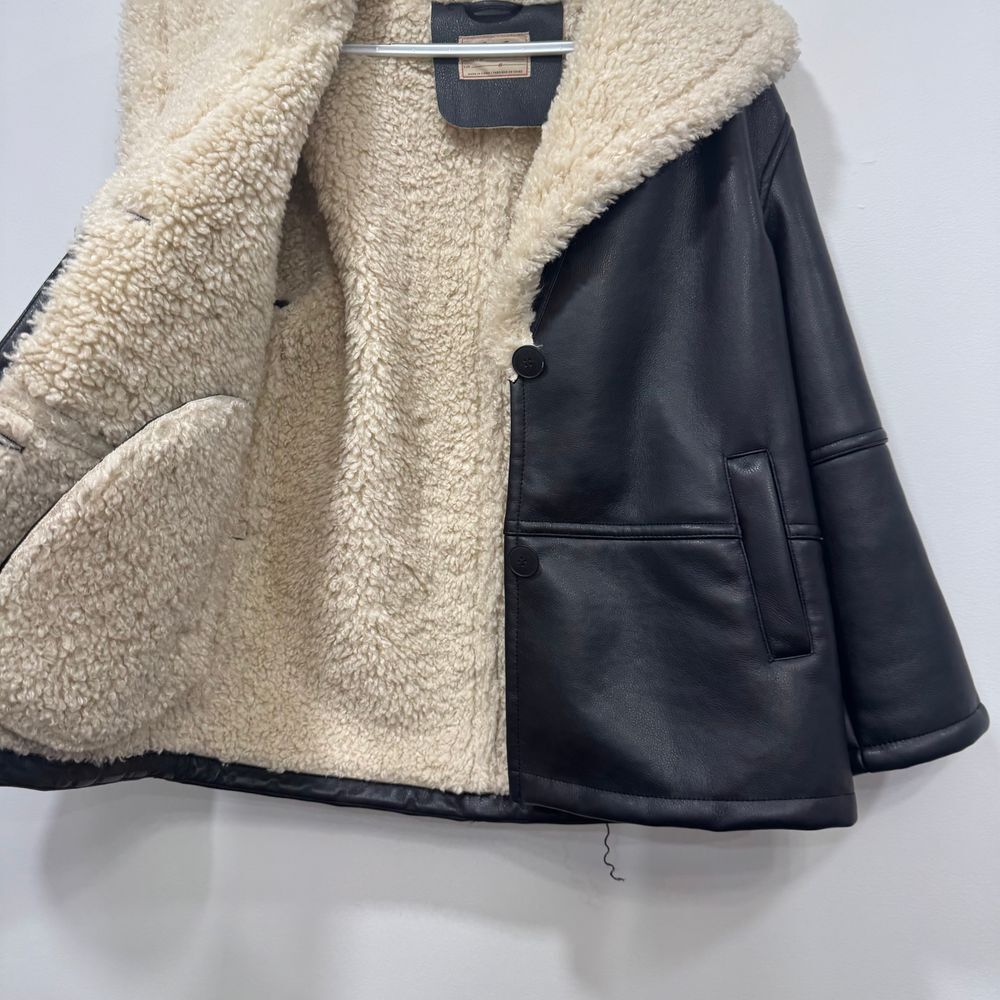 We The Free Black Faux Leather Shearling Jacket with Cream Trim - Picture 11 of 12